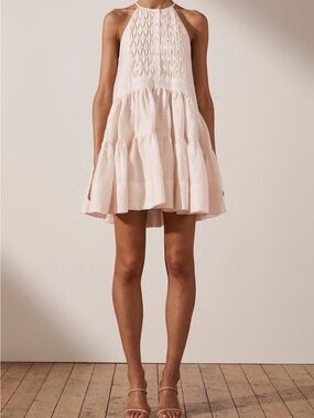 Shona Joy Sleeveless Halter Tiered Mini Dress in Blush
